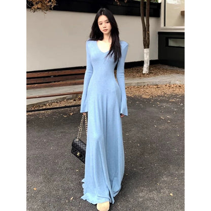 Knitted Women's Autumn And Winter Design Temperament Waist-controlled Dress