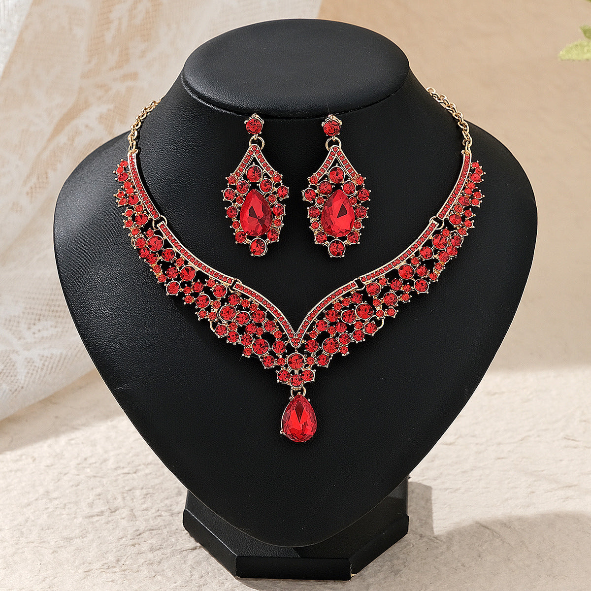 Rhinestone Pearl Earrings & Necklace Set for Women