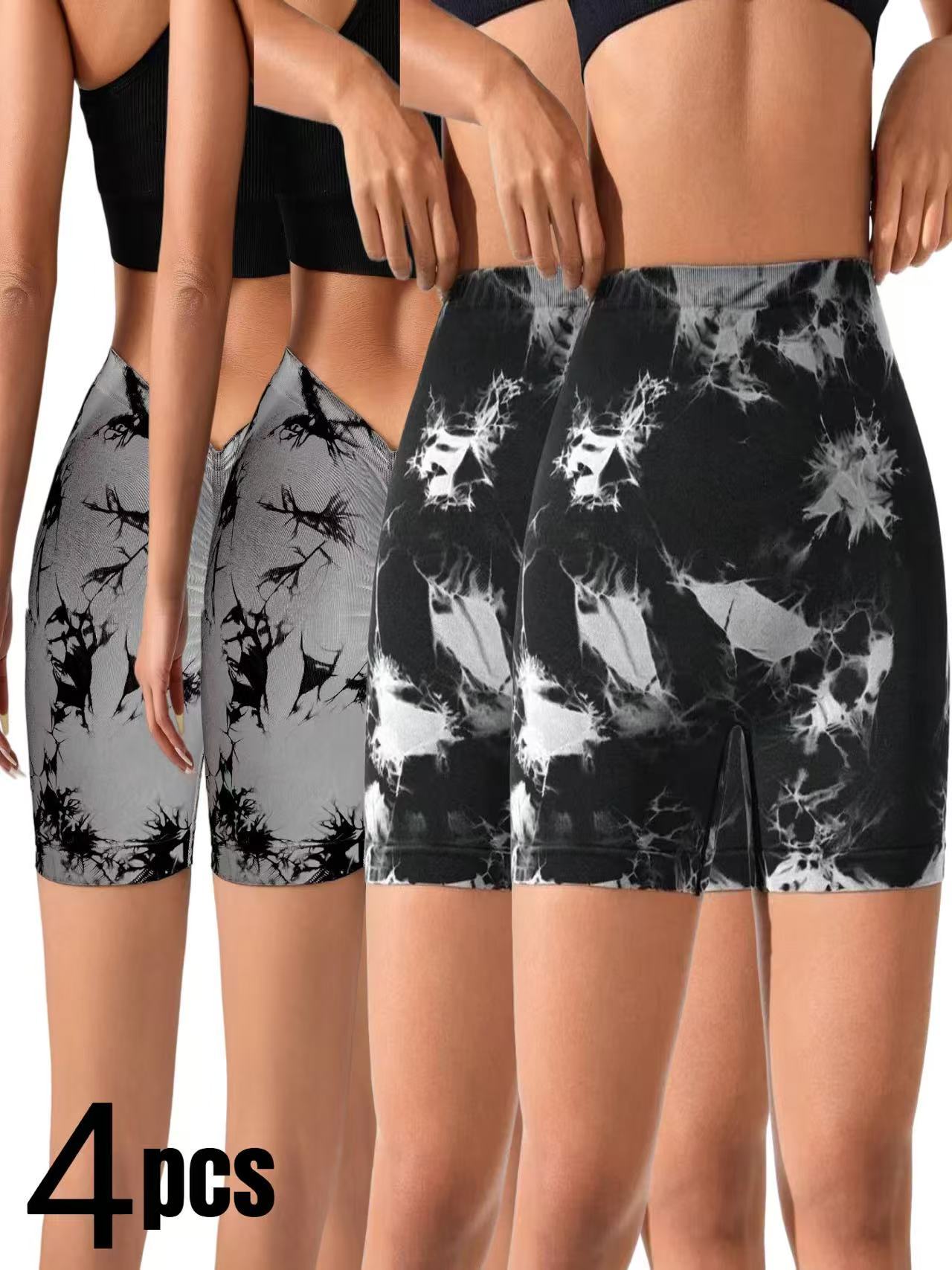 4 PACK Women Workout Shorts Tie Dye Womens Gym Scrunch Butt Lifting Workout Shorts