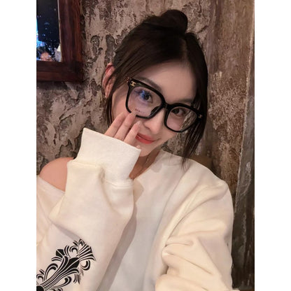 Sanskrit Letter Pattern Round Neck Loose Sweatshirt