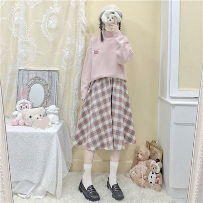 Japanese Woolen Soft Girl Thick Checks Suede All-matching Long Dress