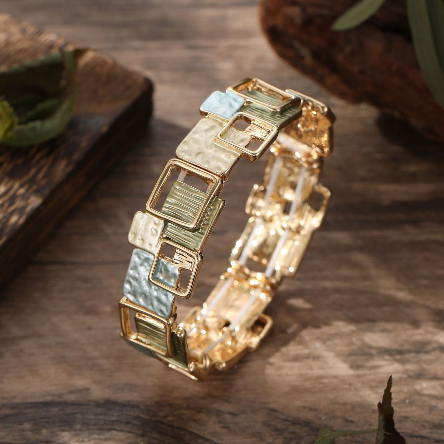 Colorful Geometric Square Jewelry Set – Earrings, Bracelet & Necklace