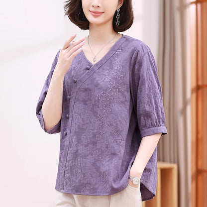 Short Sleeve T-shirt Women's Summer Cotton And Linen Chinese Style Top