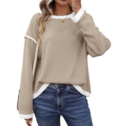 Solid Color Stitching Long-sleeved Shirt Women