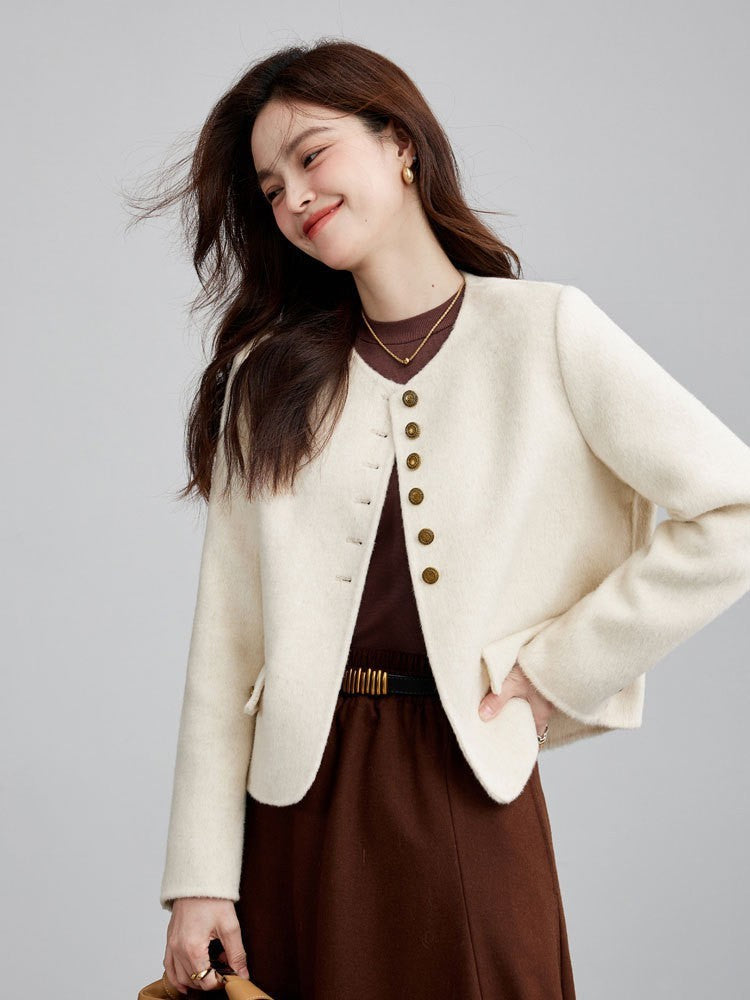 High Sense Short Temperamental Crew Neck Coat Women