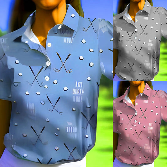 Casual Golf Printed T-shirt Polo Collar Top Women