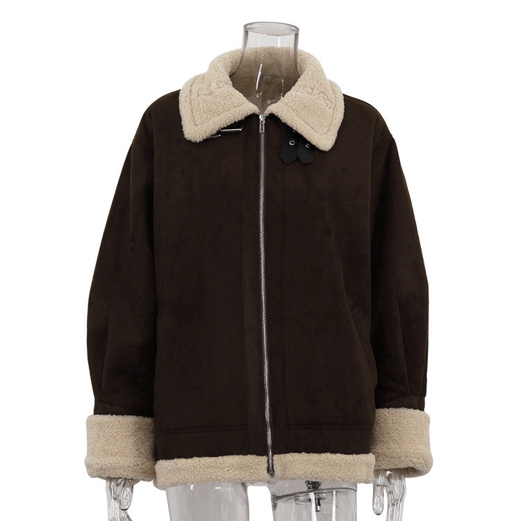 Loose Suede Lambswool Warm Vintage Jacket