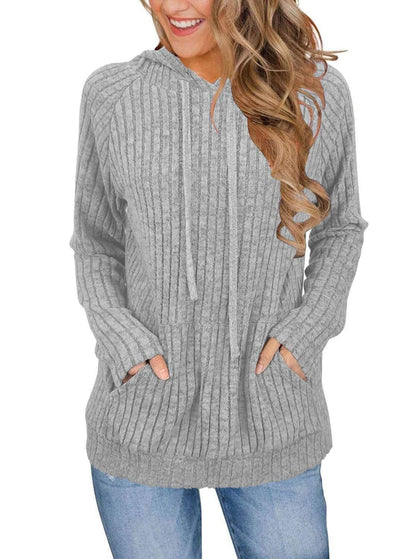 Hooded Sunken Stripe Kangaroo Pocket Sweatshirt