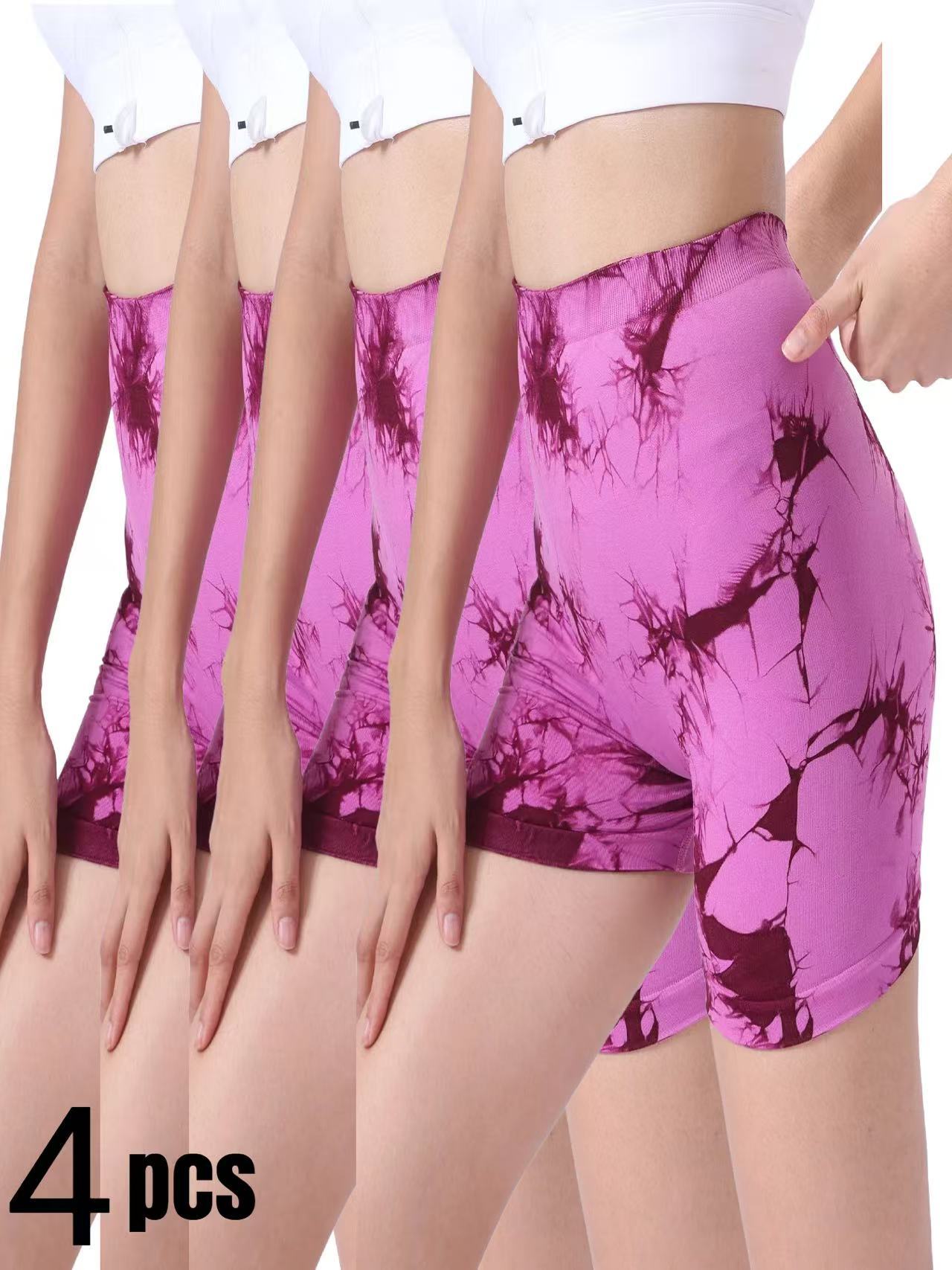 4 PACK Women Workout Shorts Tie Dye Womens Gym Scrunch Butt Lifting Workout Shorts