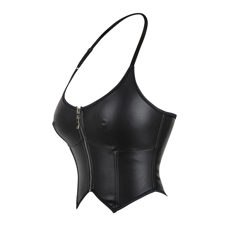 Leather Halter Zipper Women's Tube Top Chest Support Body Shaping Top