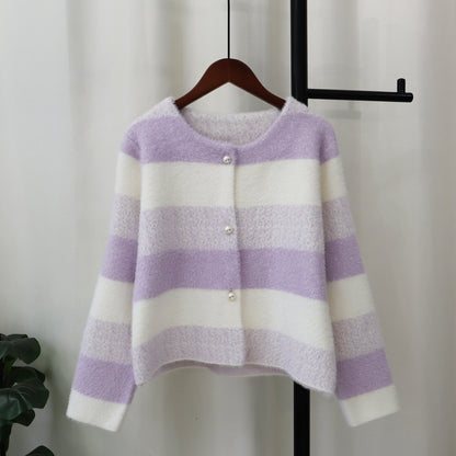Loose Rainbow Striped Sweater Coat Tide