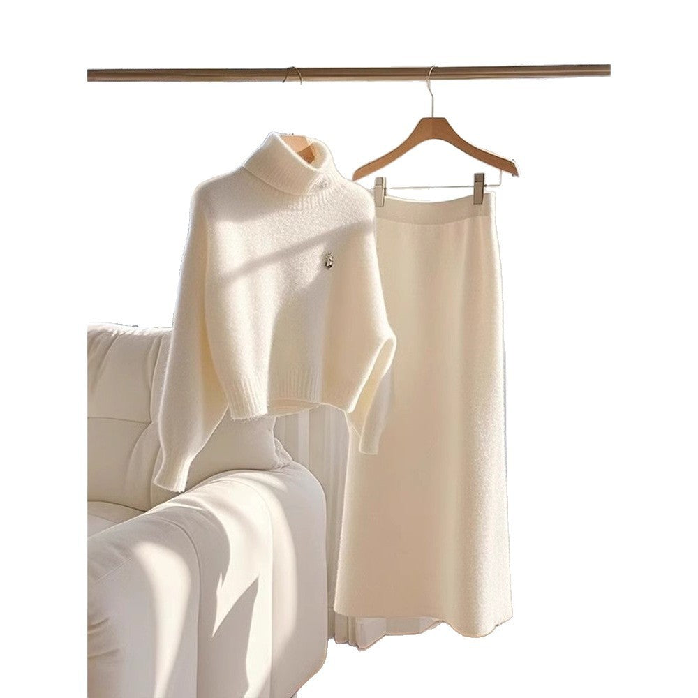 High-grade White Temperament Thick Sweater Skirt Suit