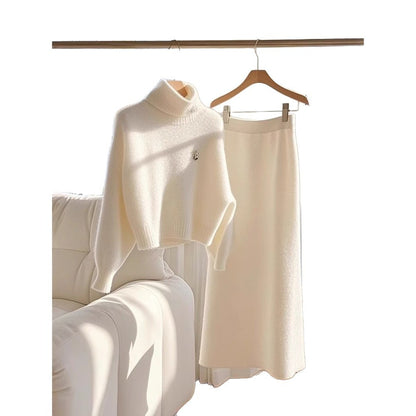 High-grade White Temperament Thick Sweater Skirt Suit