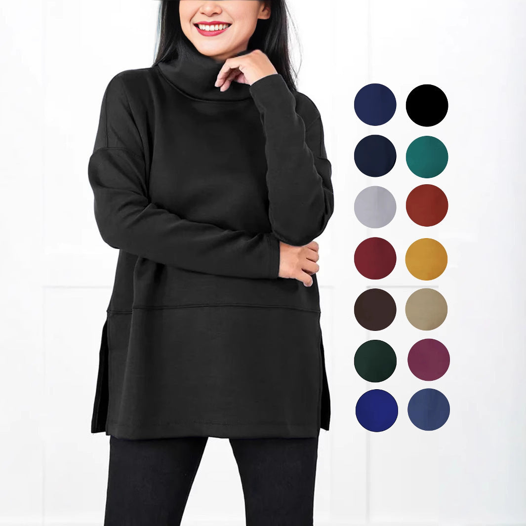 Large Size Multicolor Minimalism Turtleneck Top