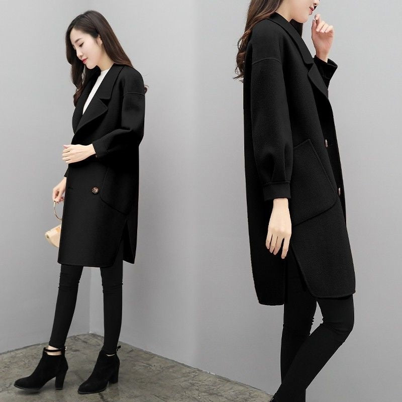 Purple Woolen Coat Women's Mid-length Lantern Sleeve