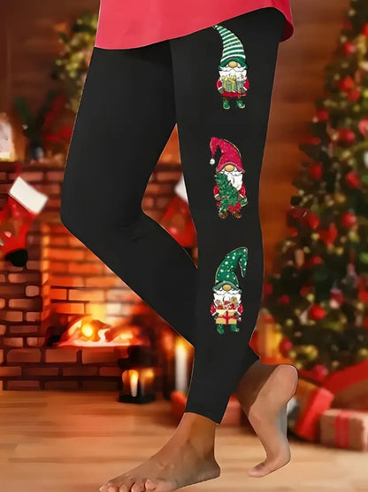 Hat Wine Glass Christmas Tree Sequined Printed Leggings
