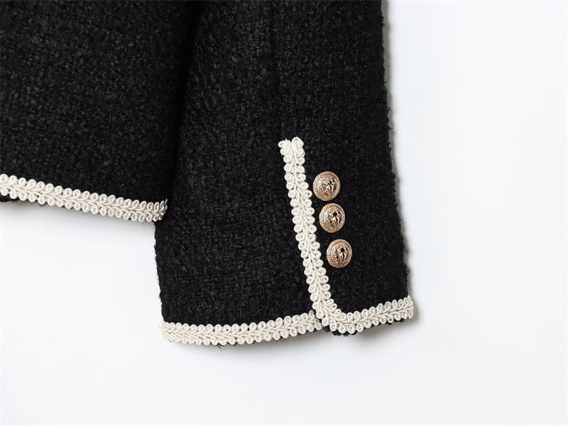 Women's Round Neck Pocket Velvet Coat