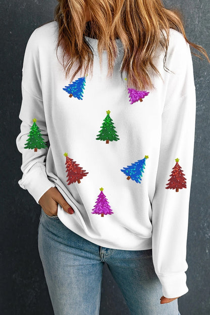 Shiny Christmas Tree Patch Sweater For Women