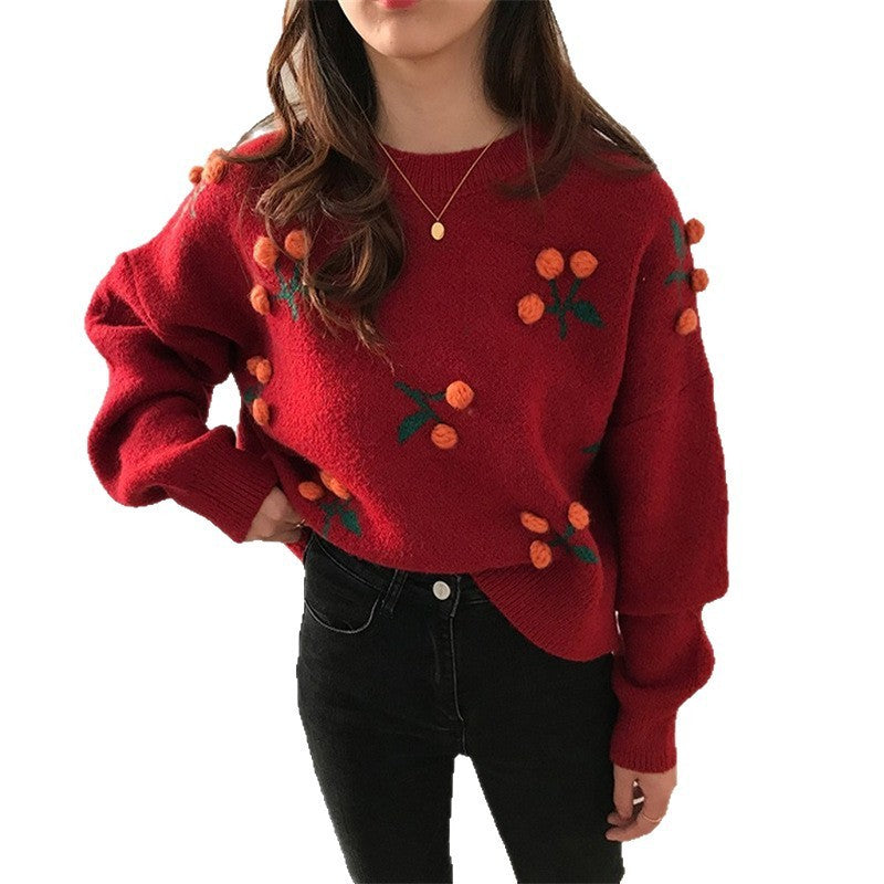 Women's Age-reducing Design Three-dimensional Cherry Sweater