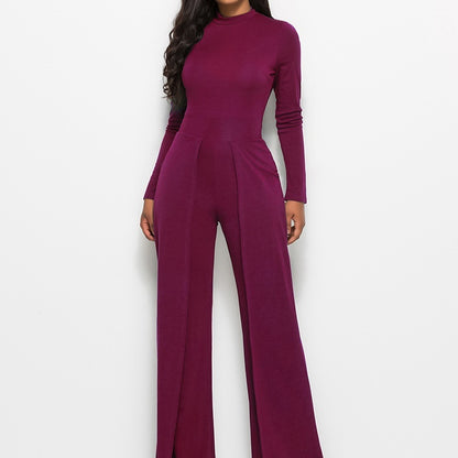 Round Neck Long Sleeve Wide Leg Jumpsuit