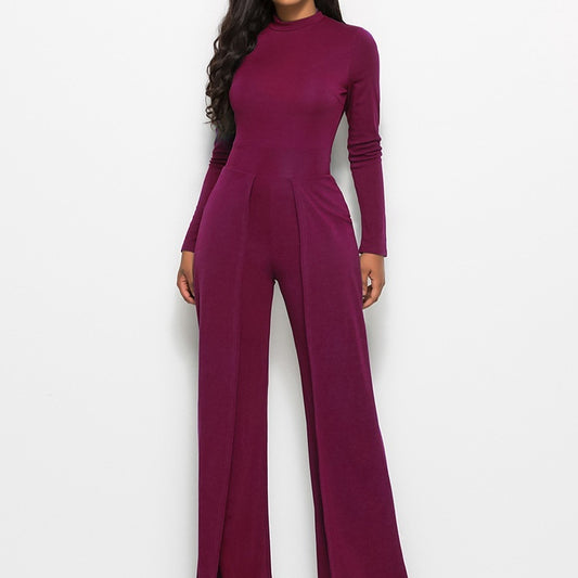 Round Neck Long Sleeve Wide Leg Jumpsuit