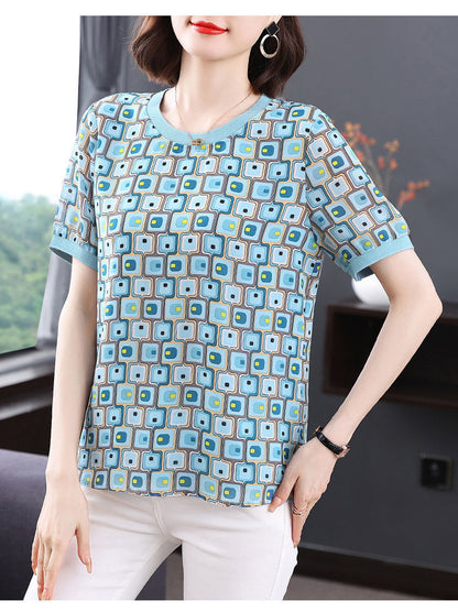 Women's Loose Oversized Printed Short Sleeved Shirt
