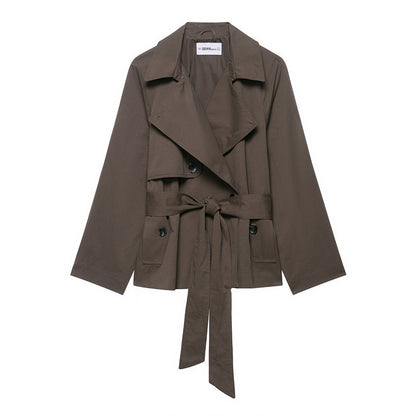 Fashion Design Lapel Belt Wind-breaker Coat