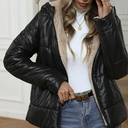 Brushed And Quilted Warm Hooded Cotton-padded Coat