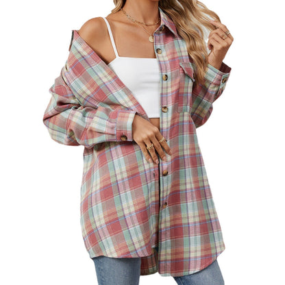 Oversize BF Style Plaid Brushed Long Sleeve Shirt