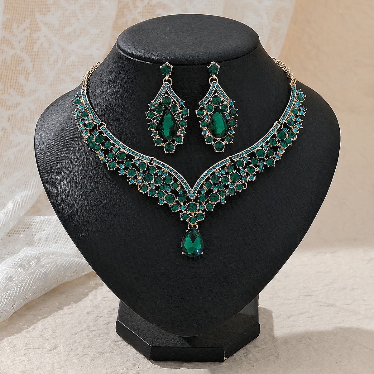 Rhinestone Pearl Earrings & Necklace Set for Women