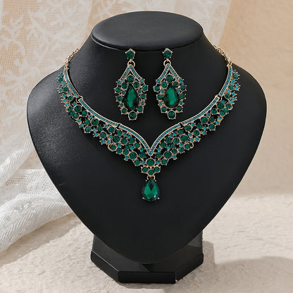 Rhinestone Pearl Earrings & Necklace Set for Women