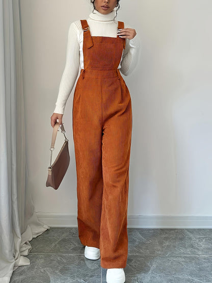 Corduroy Loose Straight Bib Pants Women