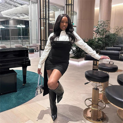 Women's Color Contrast Patchwork Lapel Dress