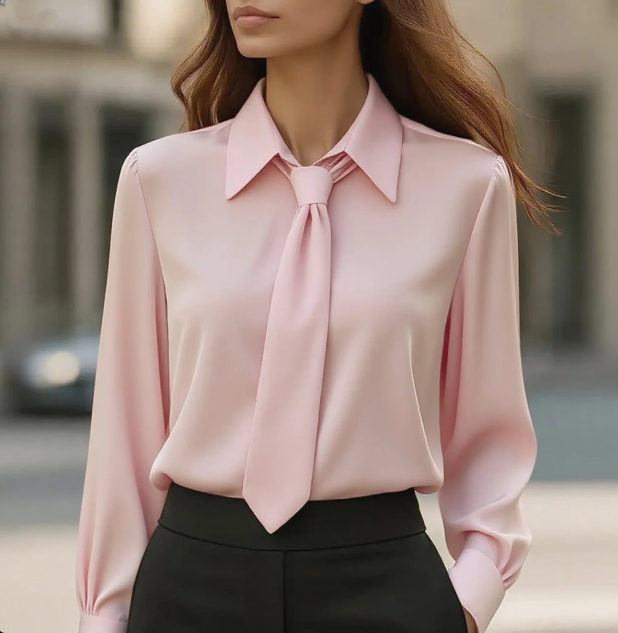 Solid Color Casual Tie Long Sleeve French Shirt Women's Shirt