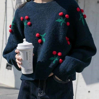 Women's Age-reducing Design Three-dimensional Cherry Sweater