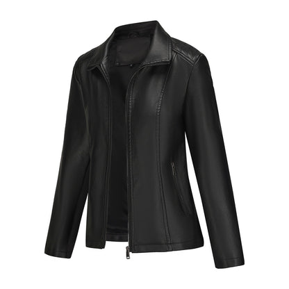 Women's Leather Jacket Knitted Stitching Stretch Coat