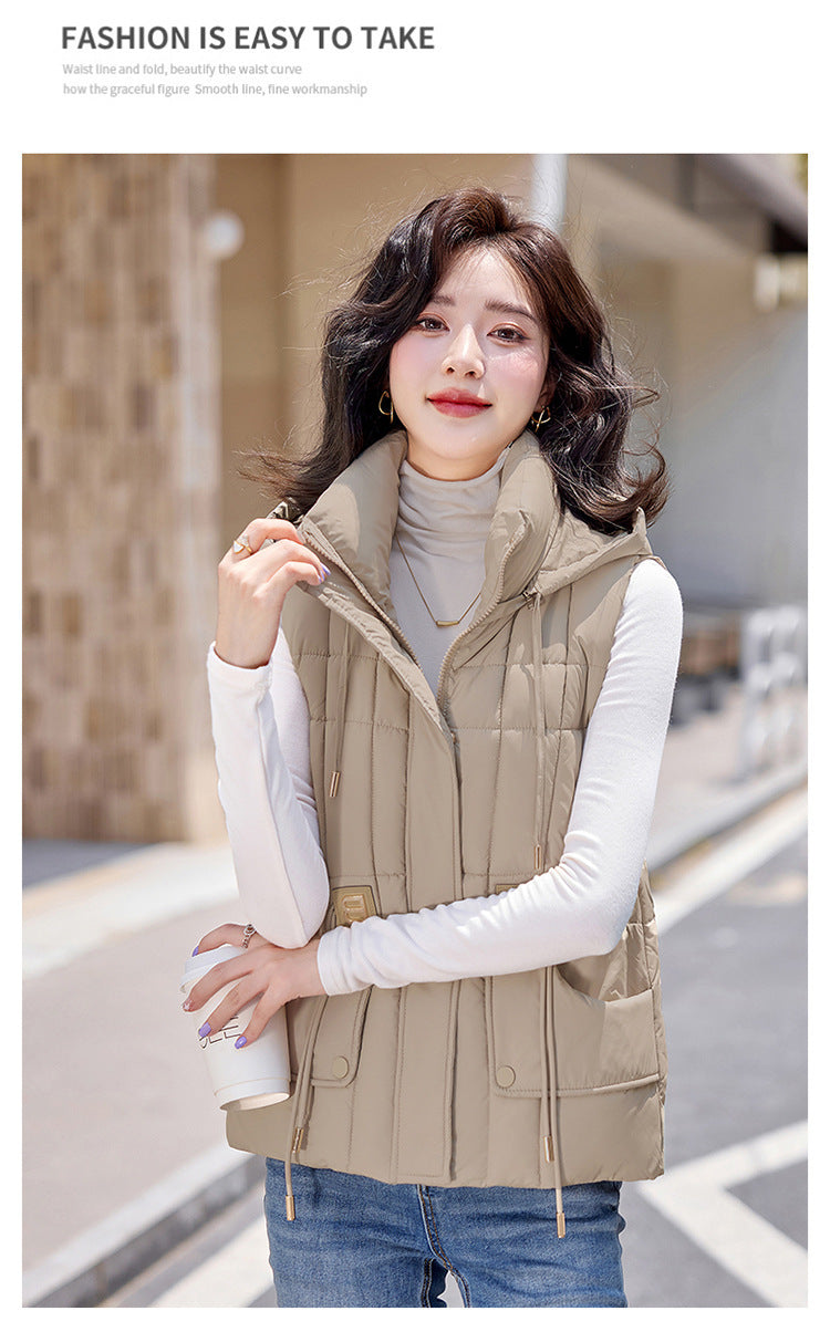 Temperament Waistcoat Solid Color Hooded Cotton Vest