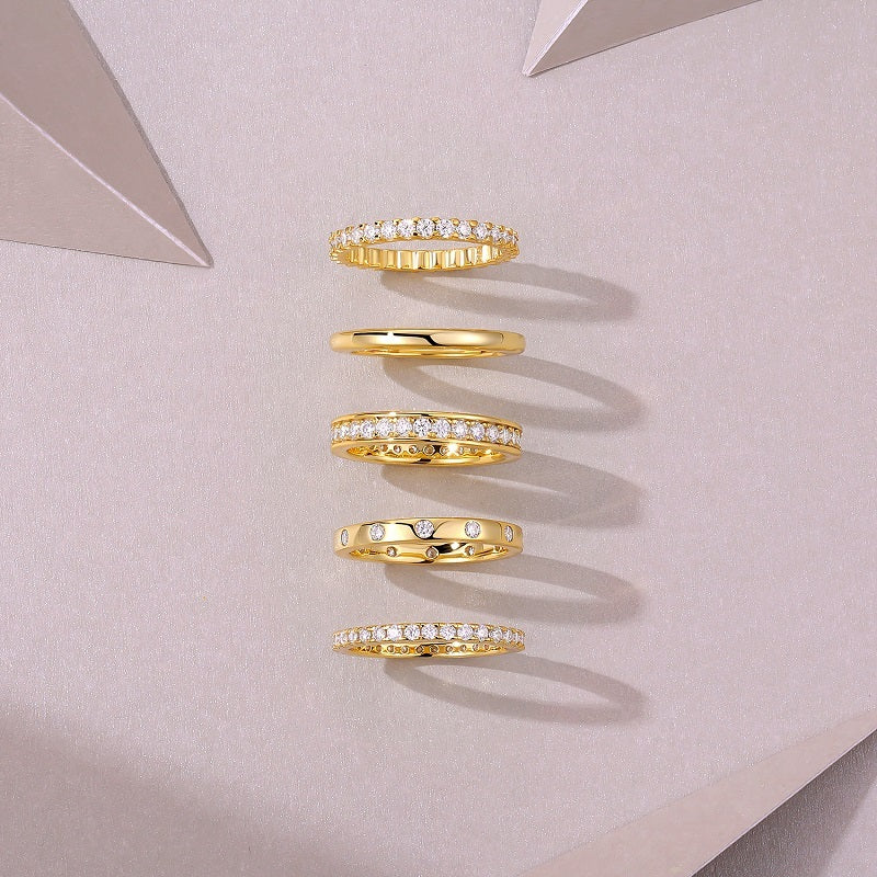 Golden Star Moissanite Wedding Ring Set in S925 Silver