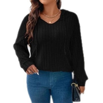 Solid Color Plus Size Women's Clothes Top V-neck