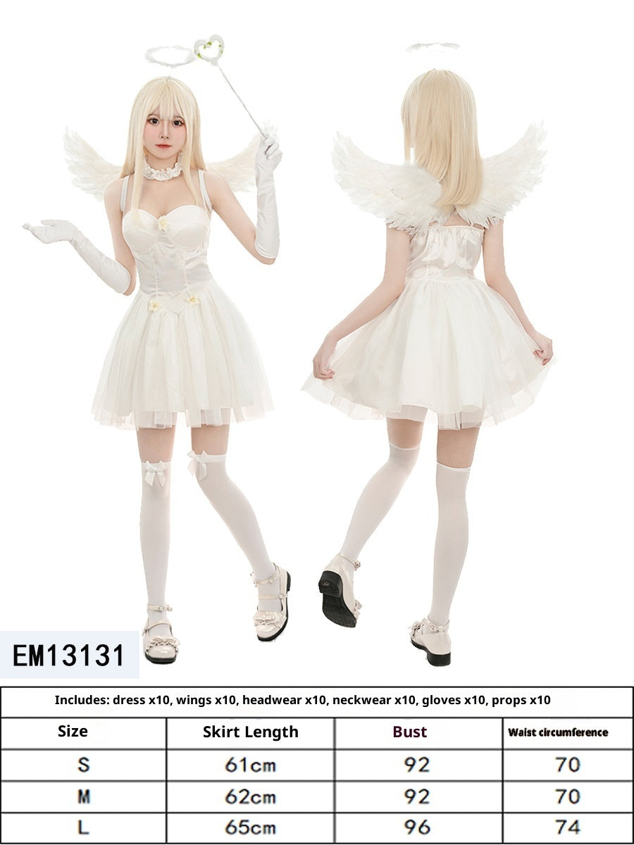 Halloween Black and White Angel Devil Costume Dark Dress Set