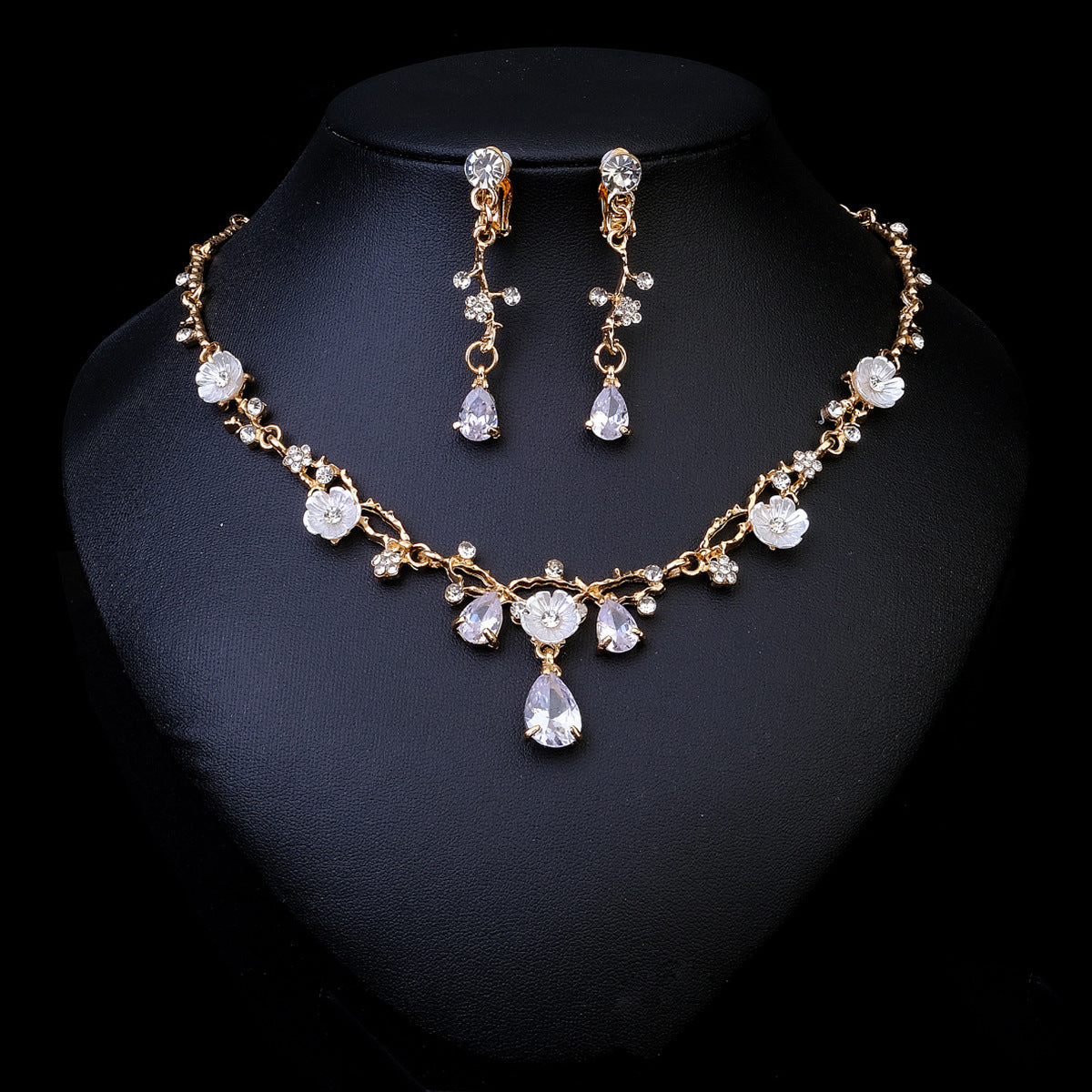 Rhinestone Pearl Earrings & Necklace Set for Women