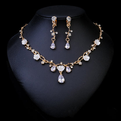 Rhinestone Pearl Earrings & Necklace Set for Women