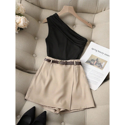 Fashionable All-match Commuter High Elastic Black Shorts