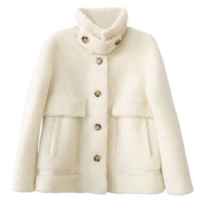 Korean Style Warm Thickened Design Autumn And Winter Faux Lamb Coat For Women