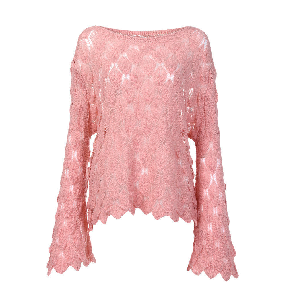 Round Neck Thin Bell Sleeve Pullover