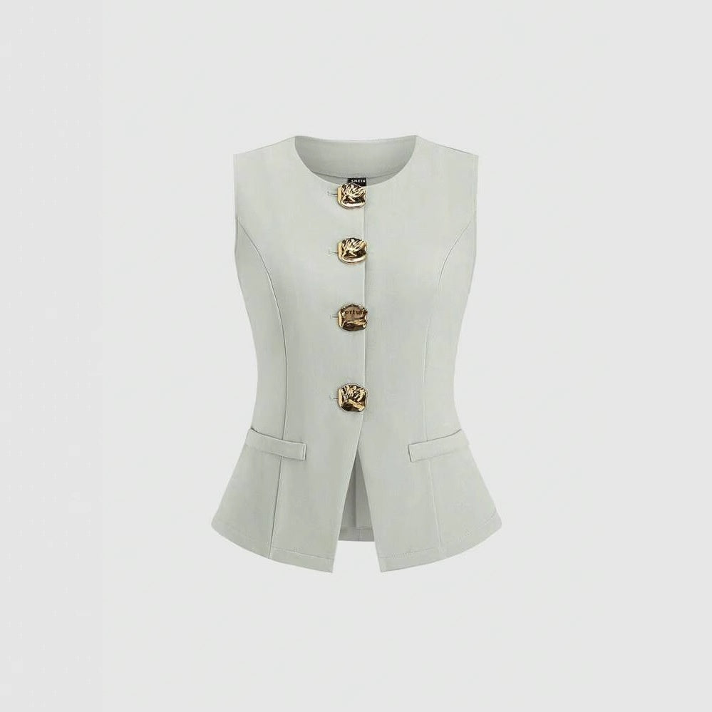 Sleeveless Round Neck Vest Fashion Women's Wear Elegant Waist-tight Solid Color