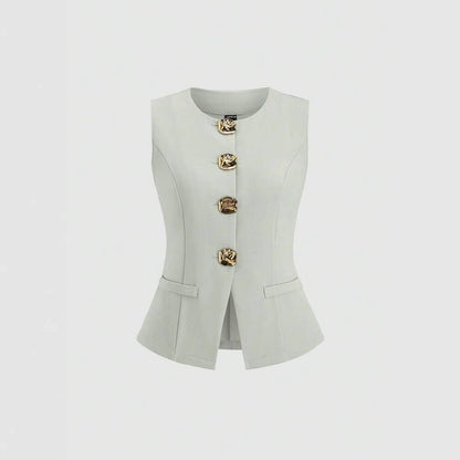 Sleeveless Round Neck Vest Fashion Women's Wear Elegant Waist-tight Solid Color