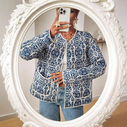 Simple Zip Long Sleeve Coat Women's Printed Wear