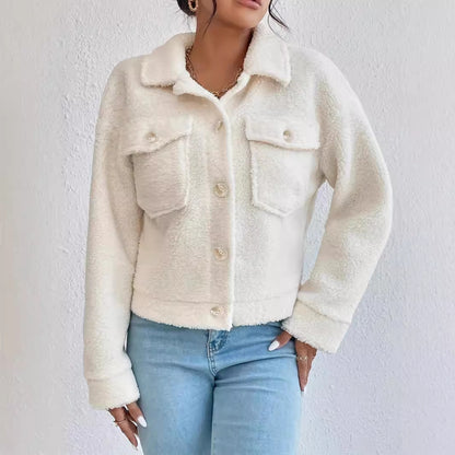 Plush White Coat Short Winter Coat Woolen Women's Design Sense