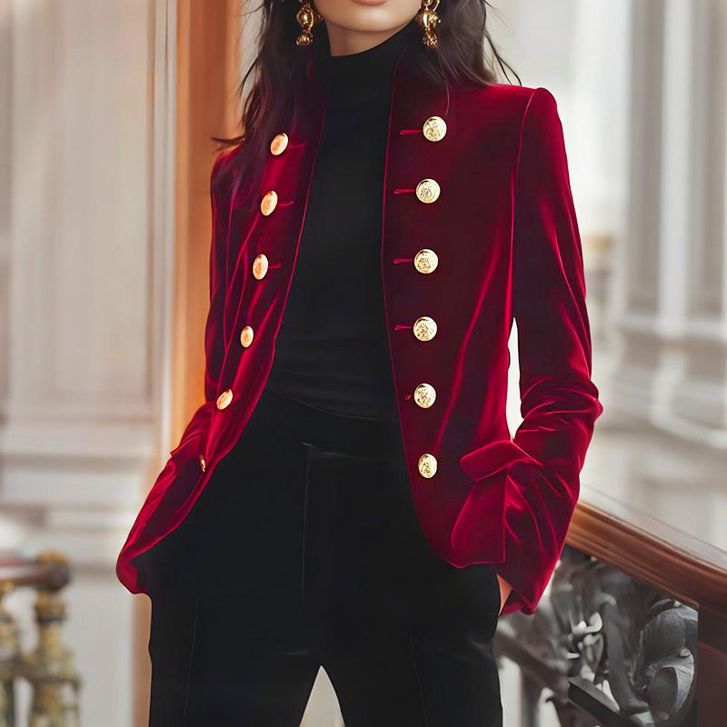 Women's Fashion Retro Solid Color Double Breasted Jacket